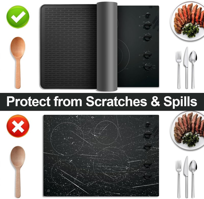 Anevna Stove Top Cover for Electric Stove- Range Covers for Electric Stove,Silicone XXL Dish Drying Mat, Glass Cooktop Covers, Flat RV Range top Mats (Black, 30"x21") - Image 4